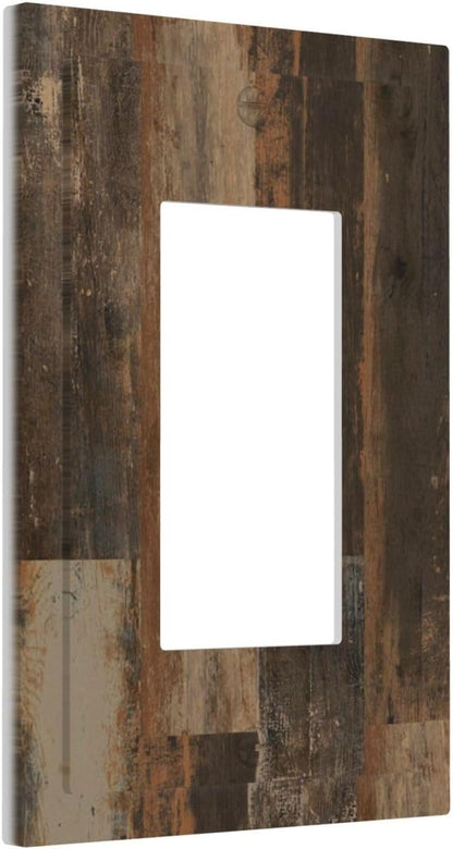 Rustic Brown Wood Grain Dark Oak Decorative Outlet Covers 1 Gang Single Rocker Light Switch Cover Plate Wall Plates GFCI Faceplate for Farmhouse Home Decor