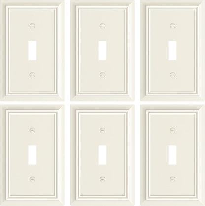 6-Pack Single Toggle Light Switch Cover Plate, Durable Natural Bamboo Fiber Decorative Switch Plate Covers, Light Almond 1 Gang Wall Plate, Corrosion Resistant