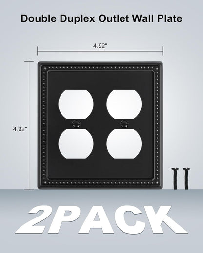 2-Pack Double Duplex Outlet Cover, Metal Switch Plates and Outlet Covers, Black Pearls Decorative Wall Plates for Electrical Outlets, 2 Gang Receptacle Cover, Corrosion Resistant