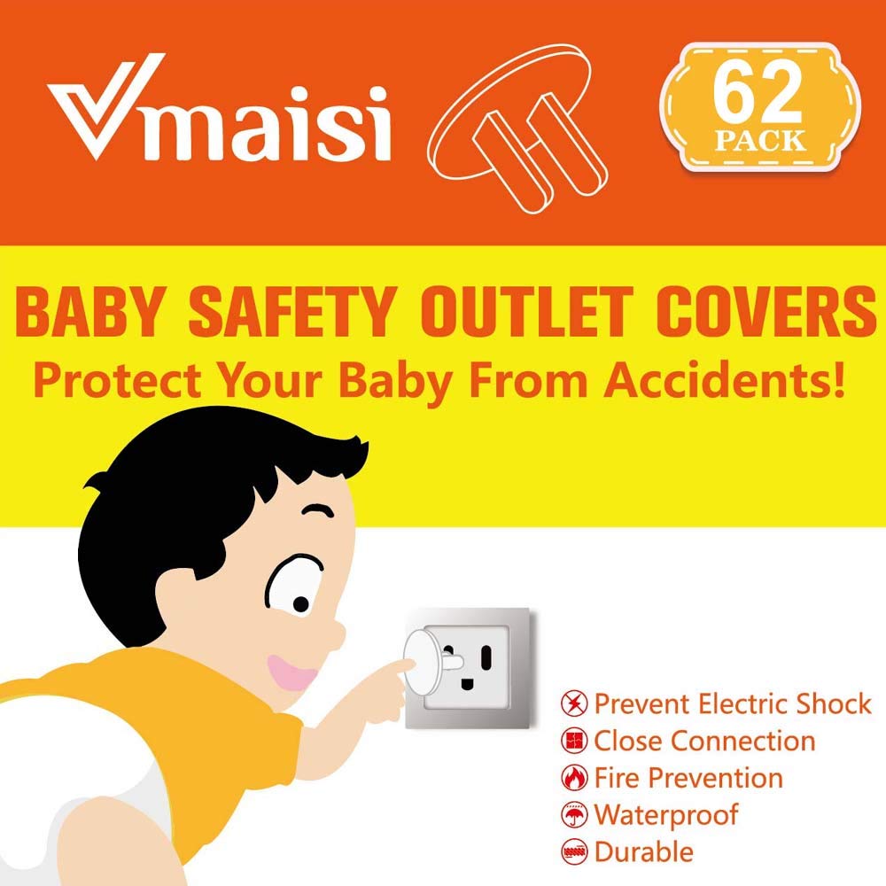 62 Pieces Outlet Covers ChildProof Plug Protector - Vmaisi Baby Proofing Electrical Safety Outlet Plugs