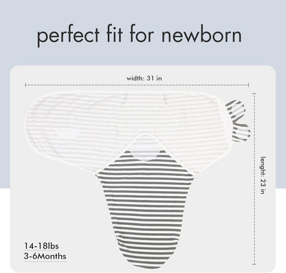 GLLQUEN BABY Swaddle Blankets for Baby Boy Girl, 3-6 Months, Gray Elephant Star & Stripe, 3 Pack Wrap Set, Newborn Adjustable Swaddles Sleep Sack,(Medium/Large)