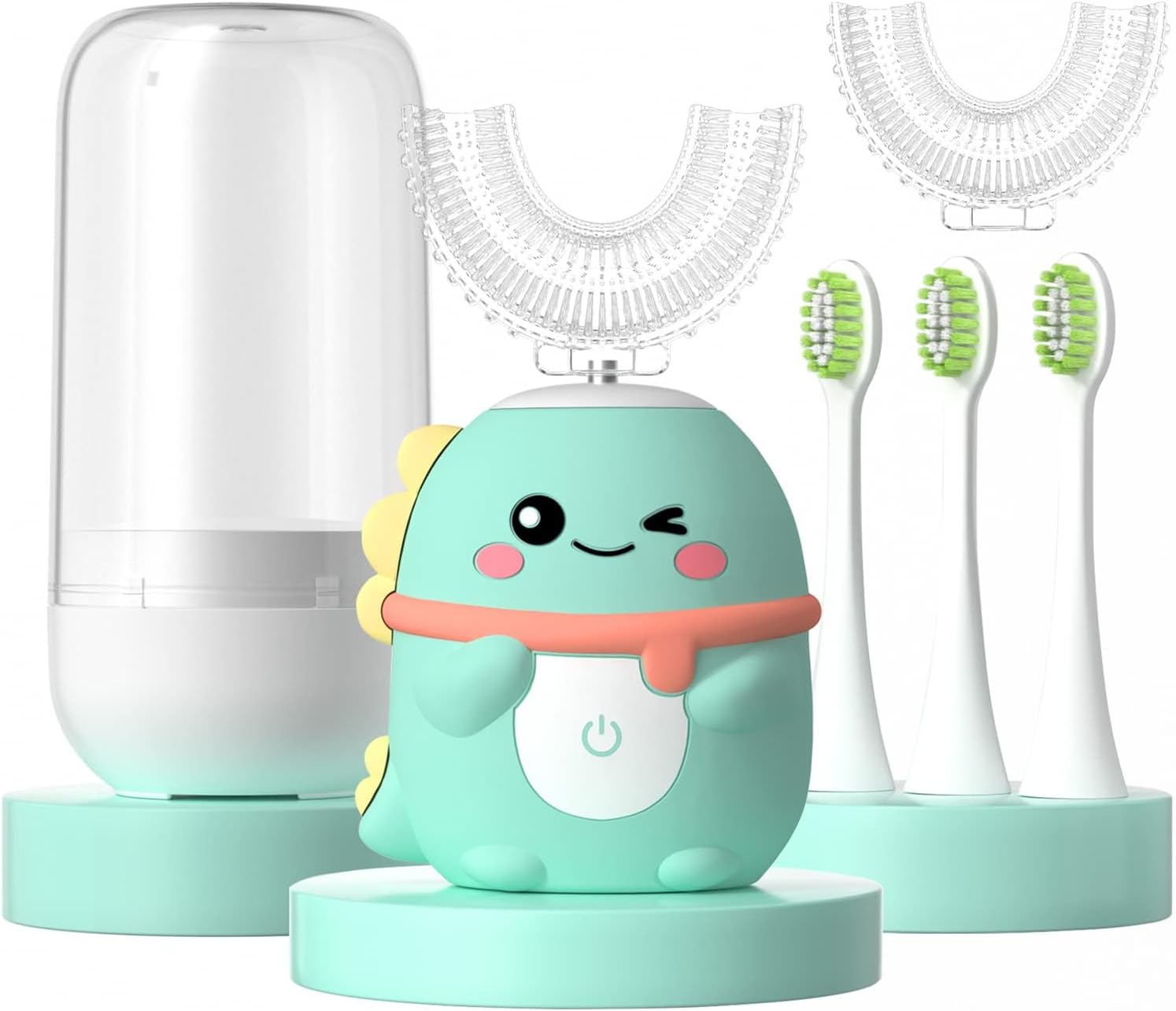 Kids Electric Toothbrush U Shaped Toddler Auto Sonic Toothbrushes with 5 Brush Head,Cartoon