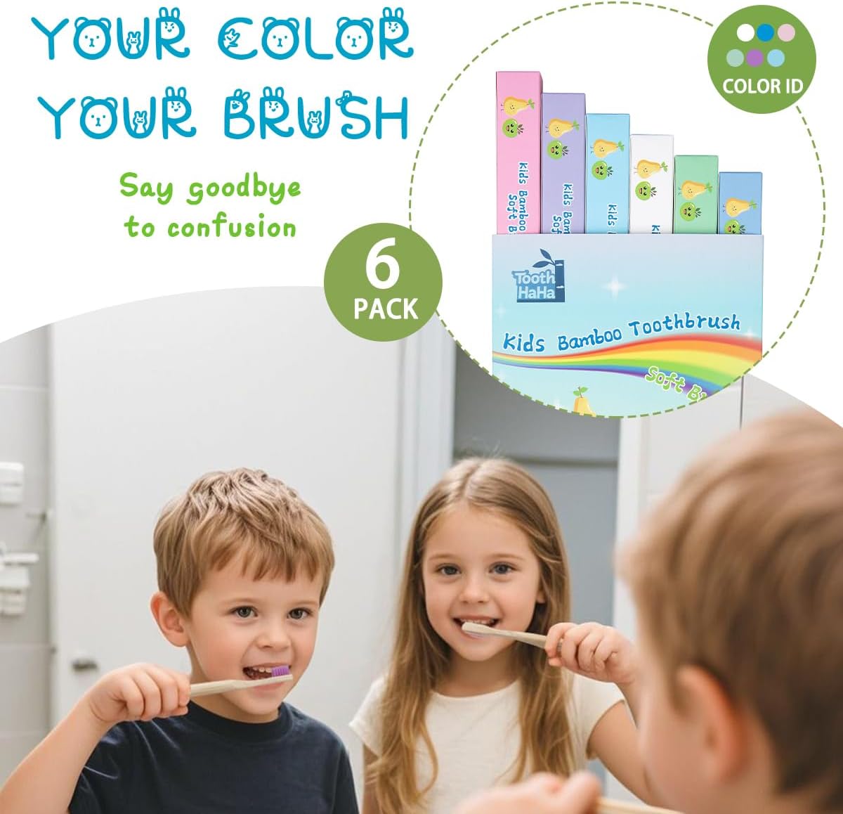 Kids Bamboo Toothbrushes, BPA-Free Soft Bristles, Eco-Friendly Natural Wooden Toddler Toothbrush