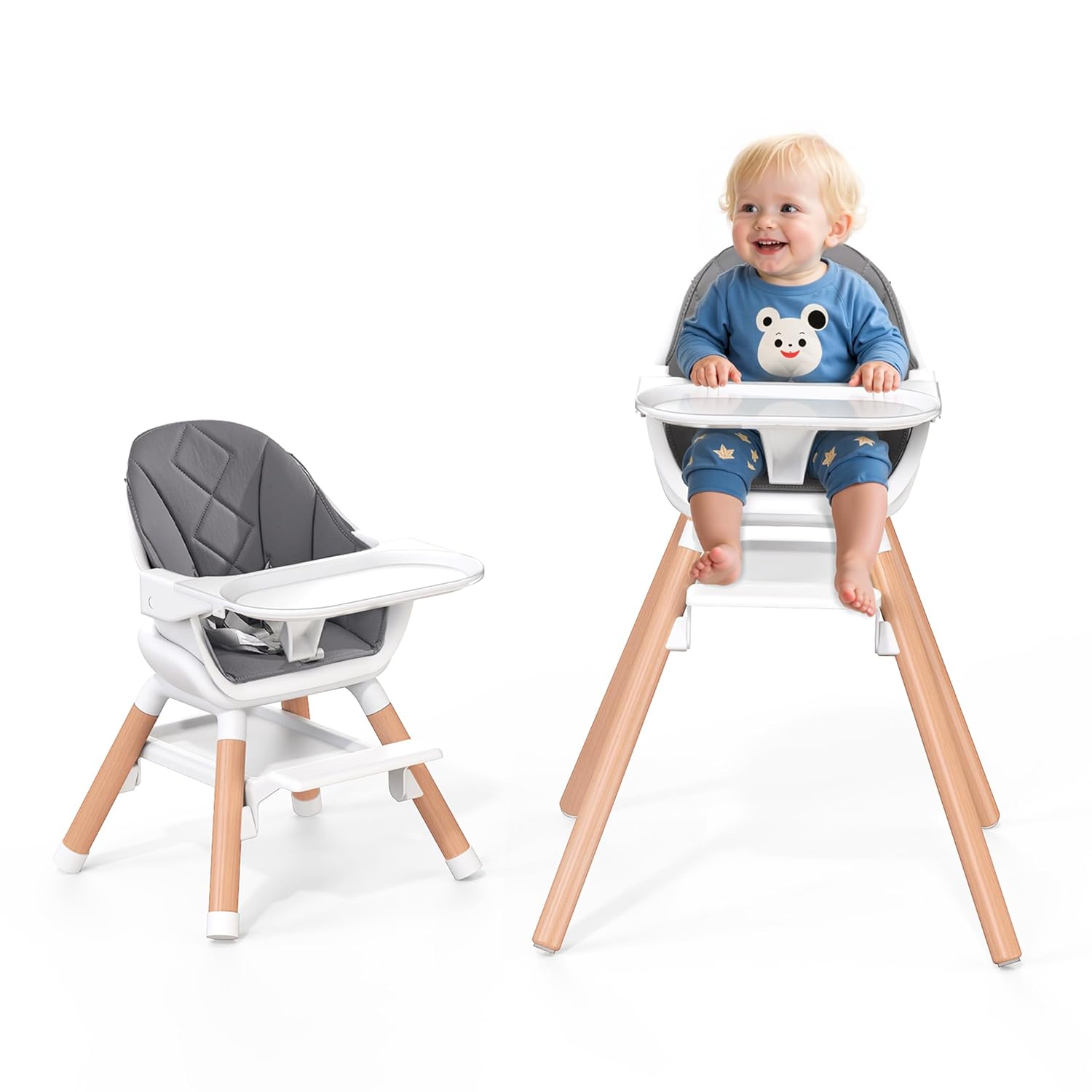 Baby High Chair, Highchair for Baby & Toddler, Easy Clean Infant Highchair, 6 in 1 Feeding High