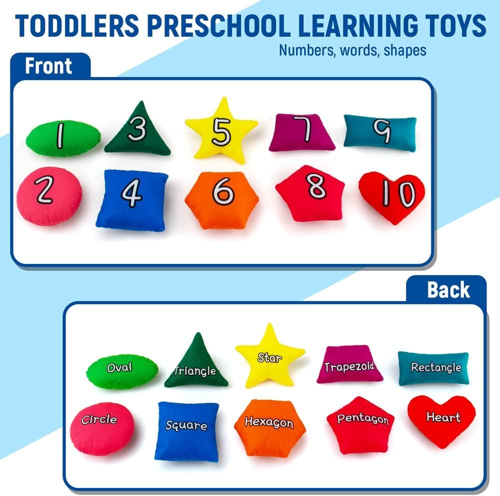 beetoy Shapes Bean Bags Matching Game - Toddler Preschool Learning Activities Memory for Numbers, Shapes, Colors, Words, Preschool Classroom Must Haves Learning Toys for Toddlers (10PCS) (Multicolor)