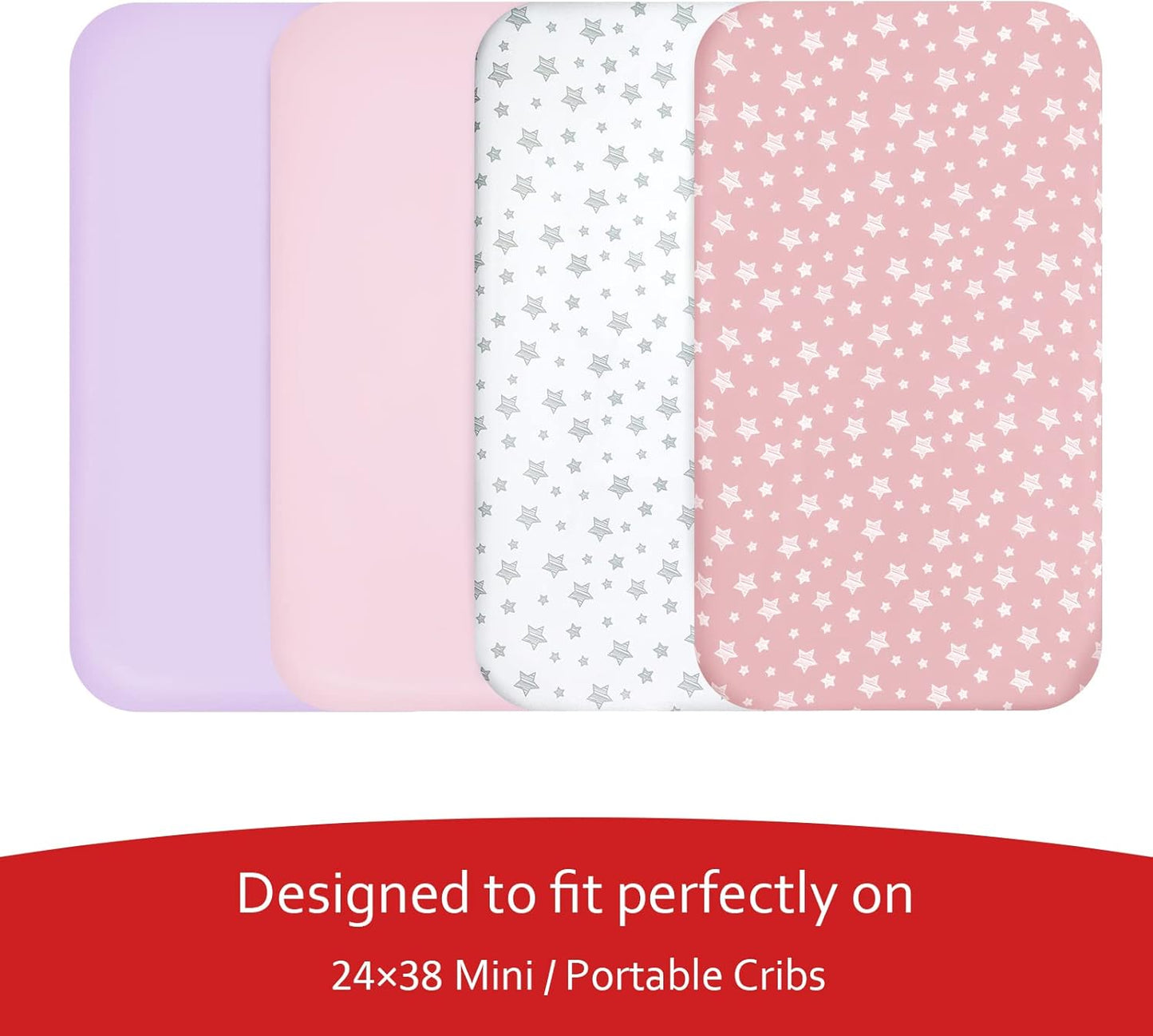 Mini Crib Sheets Fitted 4 Pack for Girls (38" X 24"), Compatible with Dream on Me, Delta Porta Crib