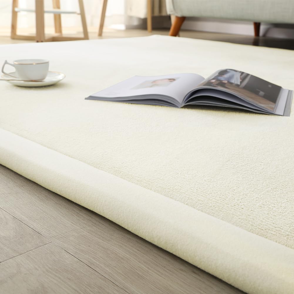 Loartee Coral Velvet Crawling Rugs & Play Mat (5'11"x6'7", Beige) for Toddler & Yoga