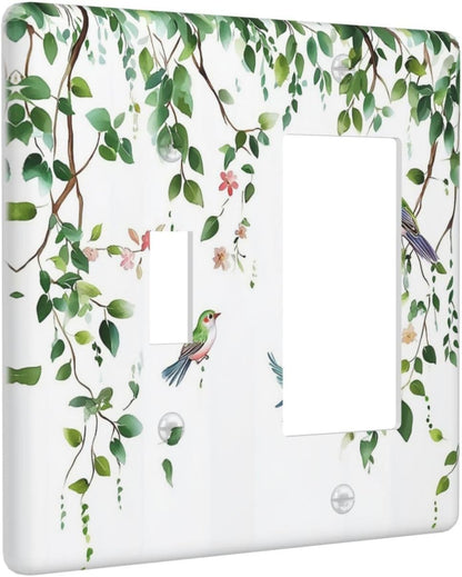 Outlet Covers Green Leaves Bird Eucalyptus Sage Plant 1 Toggle 1 Rocker Combination Decorative Wall Plate Electrical Switch Plates Light Switch Cover Plate For Bed Room Living Room Decor