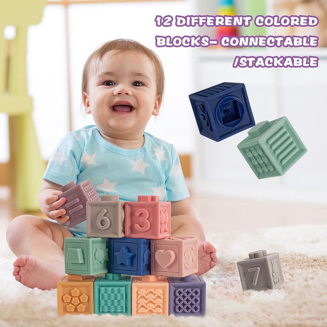 3 in 1 Baby Toys,Montessori Baby Blocks for 0-3-6-12 Months Babies