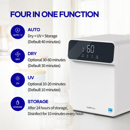 HubiBaby 4-in-1 UVC Cleaner and Dryer for Baby Bottles XL Large Inner Capacity Multifunctional