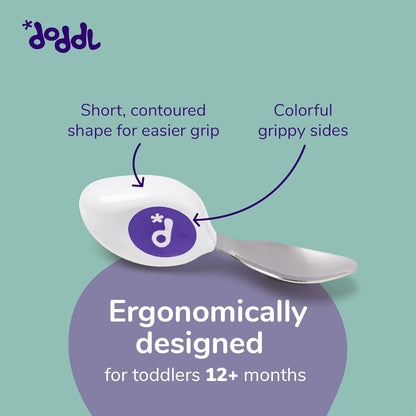 doddl 6-piece Spoon and Fork Set (3 Pairs) - Learn to use Toddler Silverware in Minutes, Toddler Utensils 1 year old & up, Baby Led Weaning Supplies