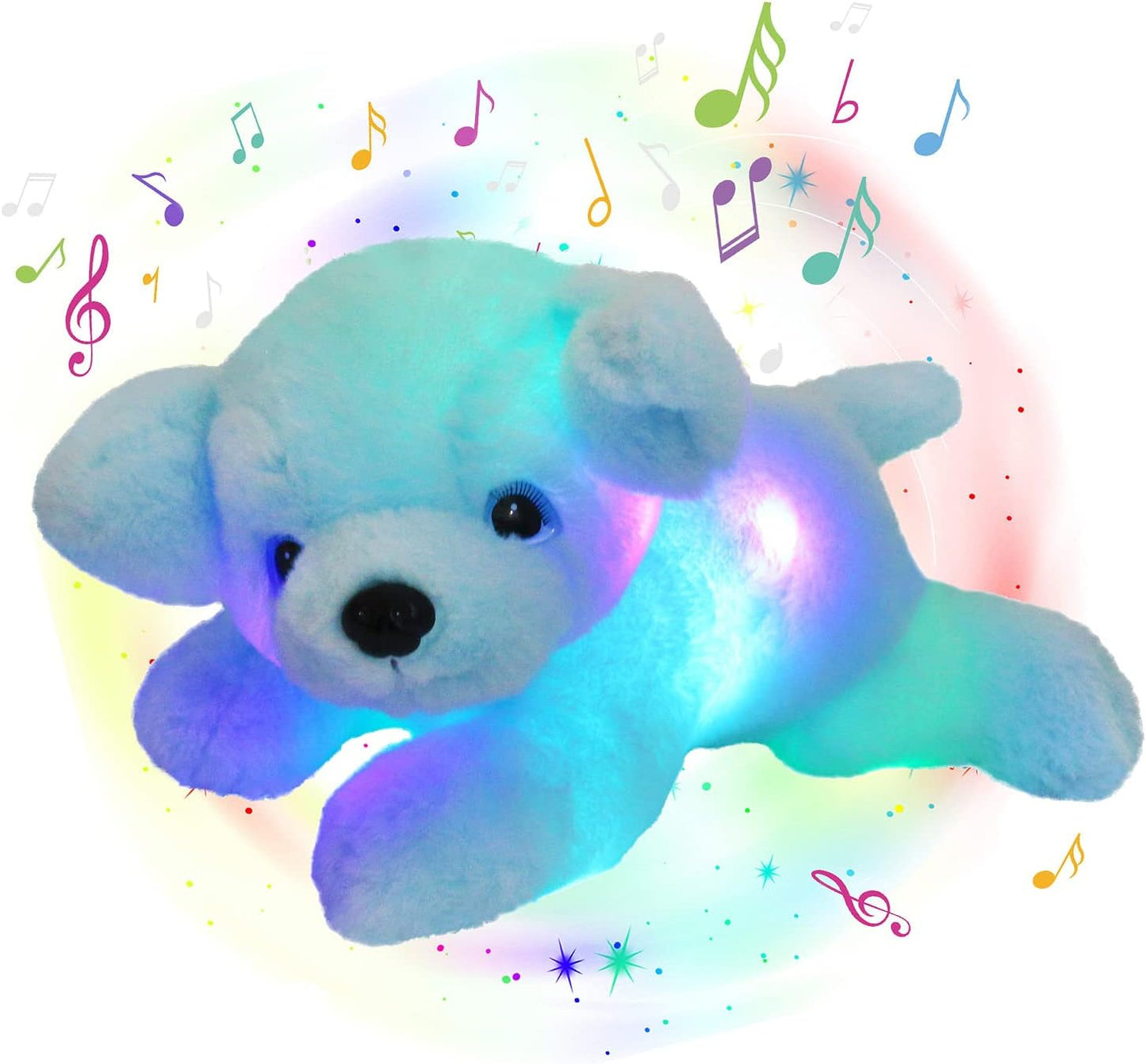 Glow Guards 15'' Blue Musical Dog Plush Soft Stuffed Animal Puppy with LED Night Lights Christmas Children's Day Birthday Gifts for Toddler Kids