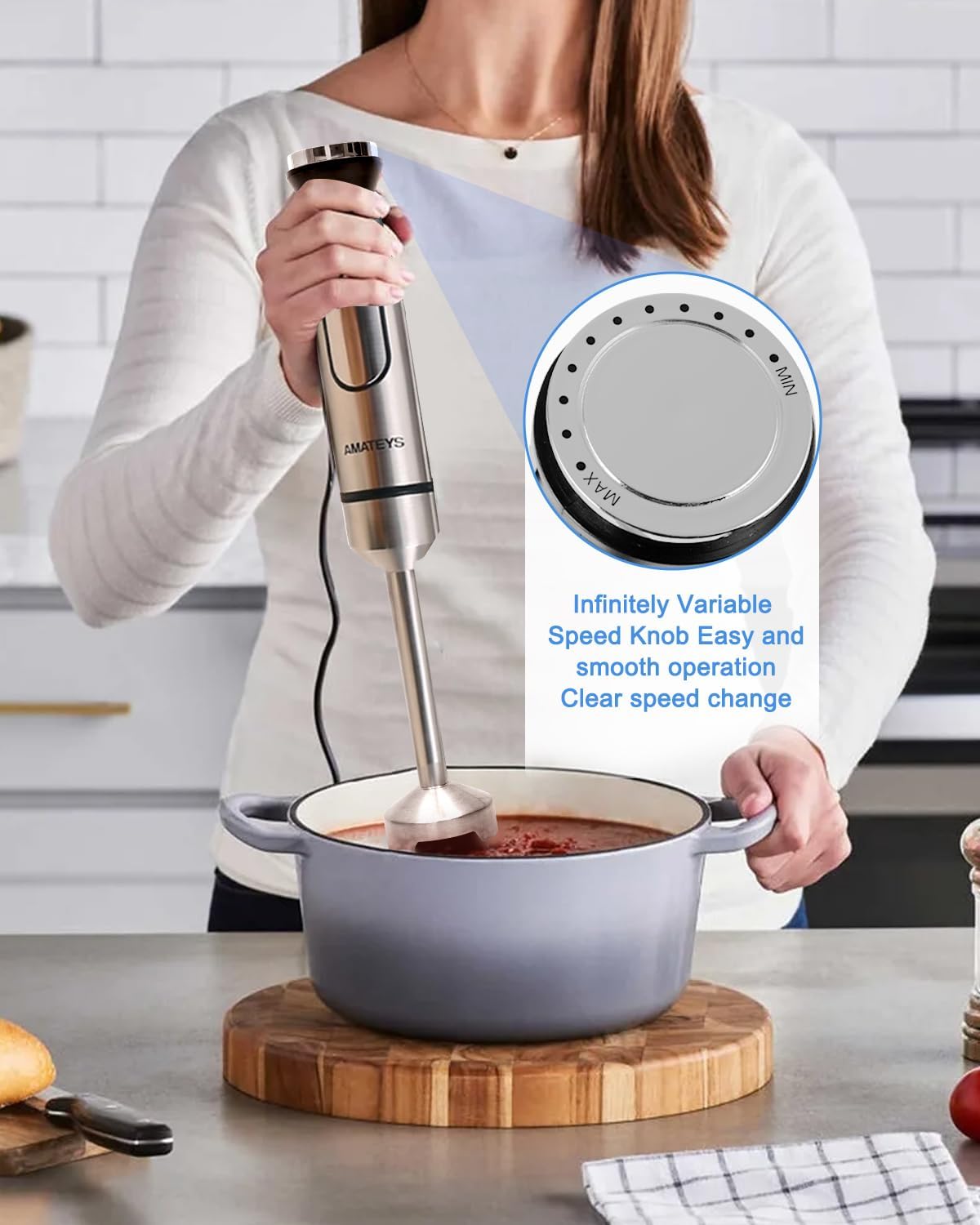 Handblender with Plug,Immersion Blender Handheld, Heavy-Duty Copper Motor, Detachable Stainless
