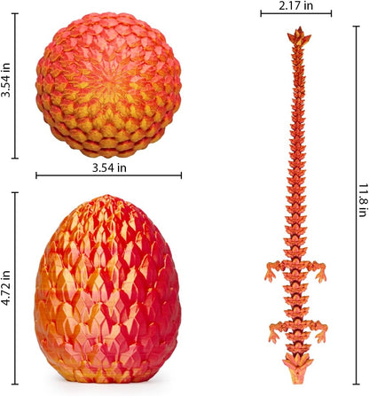 3D Printed Dragon Egg, Beautiful Flexible Joints Executive Desk Toys, Gifts for Adults and Kids (Silk Red)