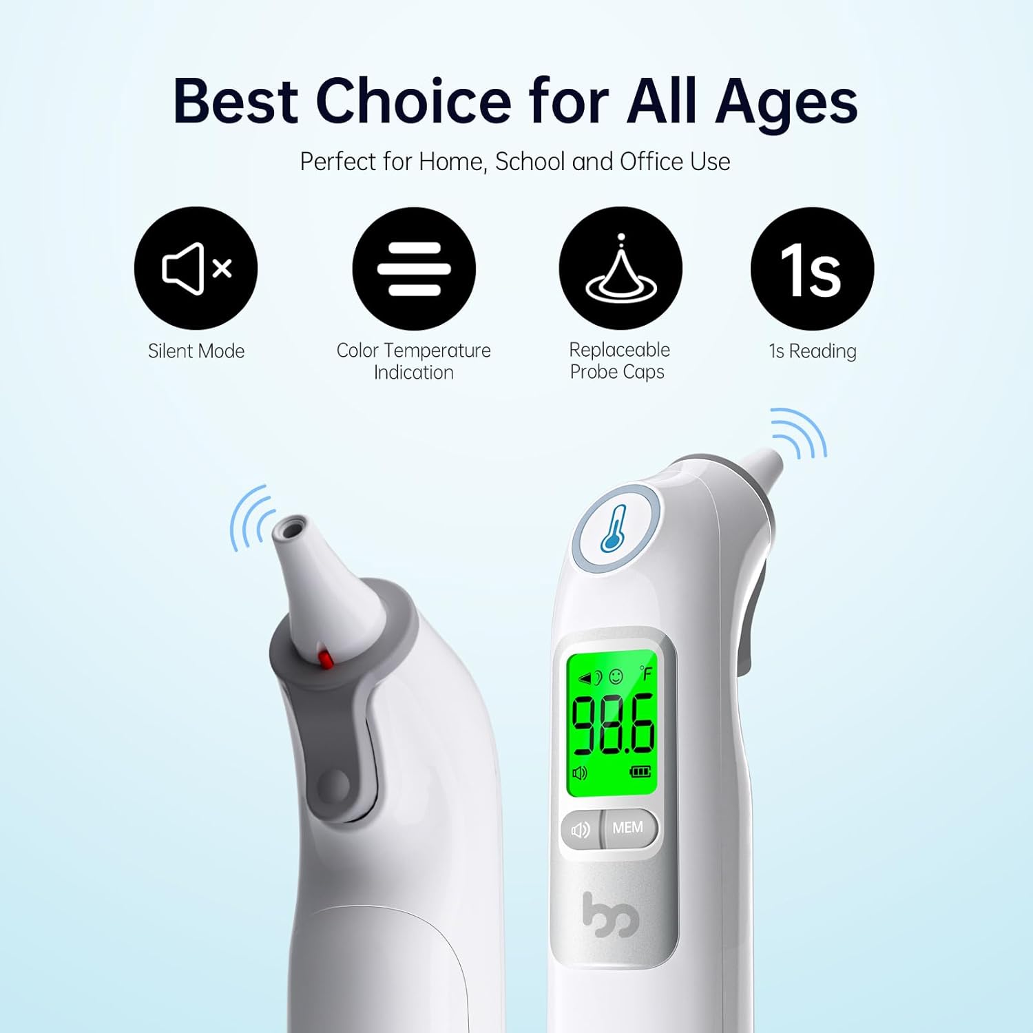 Ear Thermometer, Highly Accurate Ear Thermometer for Kids, Adults and Babies, 30 Memory Recall, 1s