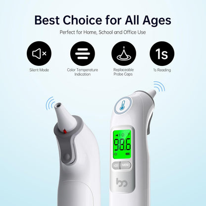 Ear Thermometer, Highly Accurate Ear Thermometer for Kids, Adults and Babies, 30 Memory Recall, 1s