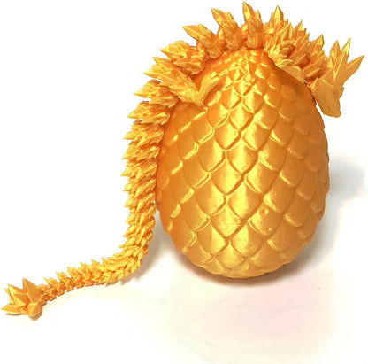 3D Printed Dragon Egg Crystal Dragon Fidget Toy Full Articulated Dragon Mystery Dragon Eggs with Dragon Inside Home Office Desk Decor Gifts Toys (Gold)