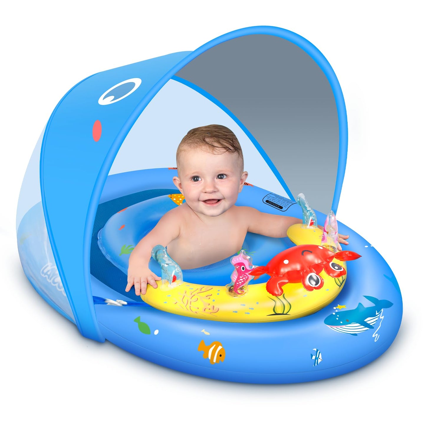 LAYCOL Baby Pool Float with Canopy UPF50+, 120°Adjustable Sun Protection and Anti-Tip Safety Seat