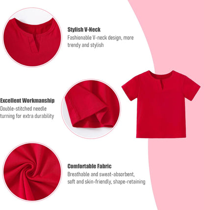 OPAWO Toddler Boy Shirts 3 Pack, V-Neck Short Sleeve Toddler Tshirts, Blank Baby Tee Shirts Summer Tops 12 Months-5T