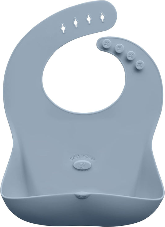 Abiie Ruby Wrapp Silicone Bibs for Babies with Front Pocket - Waterproof Bib - Stain Resistant