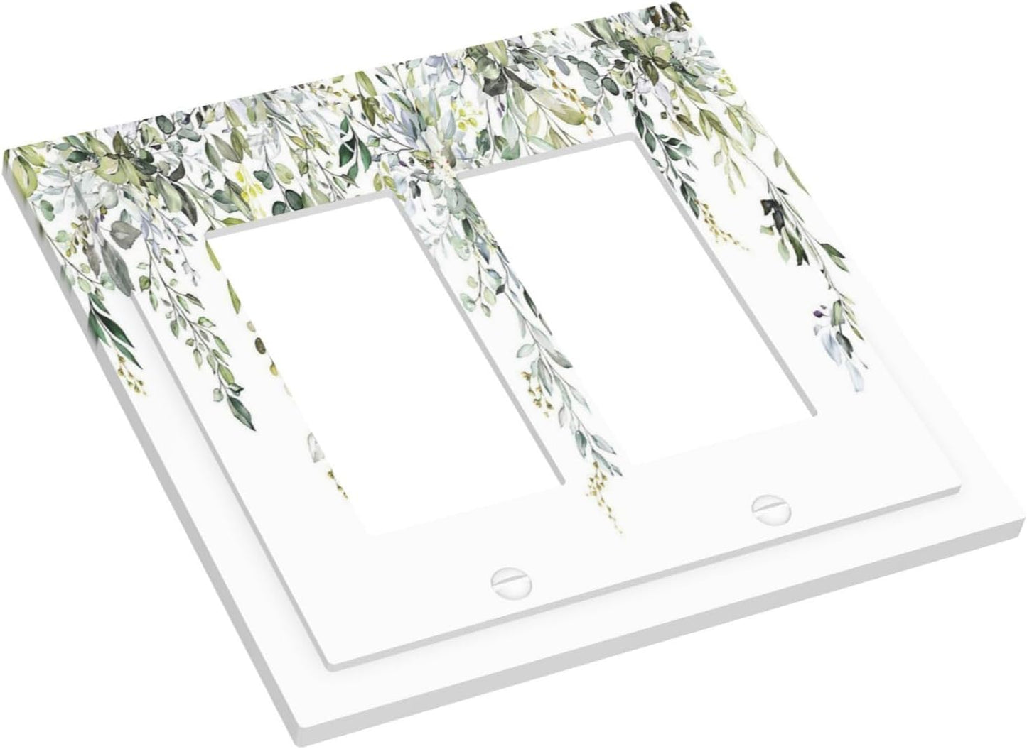 Decorative Outlet Covers Boho Farmhouse Flower Leaf Sage Green 2 Gang Double GFCI Rocker Electrical Wall Panels Light Switch Cover Plate for Bedroom Cabin Decor