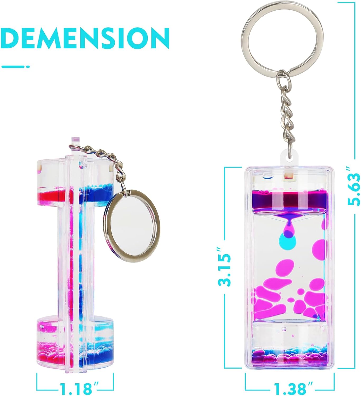Liquid Motion Bubbler Key Chain Pack of 8 Great Desktop Colorful Hourglass Liquid Bubbler Small Calming Relaxing Toys (Rainbow series, Pack of 8)