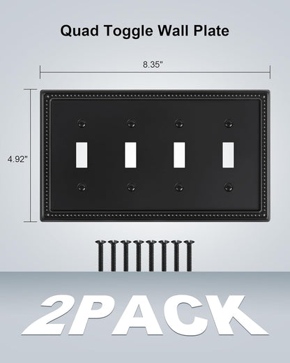 2-Pack Quad Toggle Light Switch Cover Plate, 4 Gang Metal Switch Plate Covers, Black Pearls Decorative Wall Plate, Corrosion Resistant