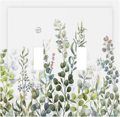 Green Eucalyptus Leaf Plant Herbs Springnature Decorative Switch Plates 2 Gang Double Toggle Outlet Light Switch Cover Wall Plate Electrical Faceplate for Bed Room Living Room Decor
