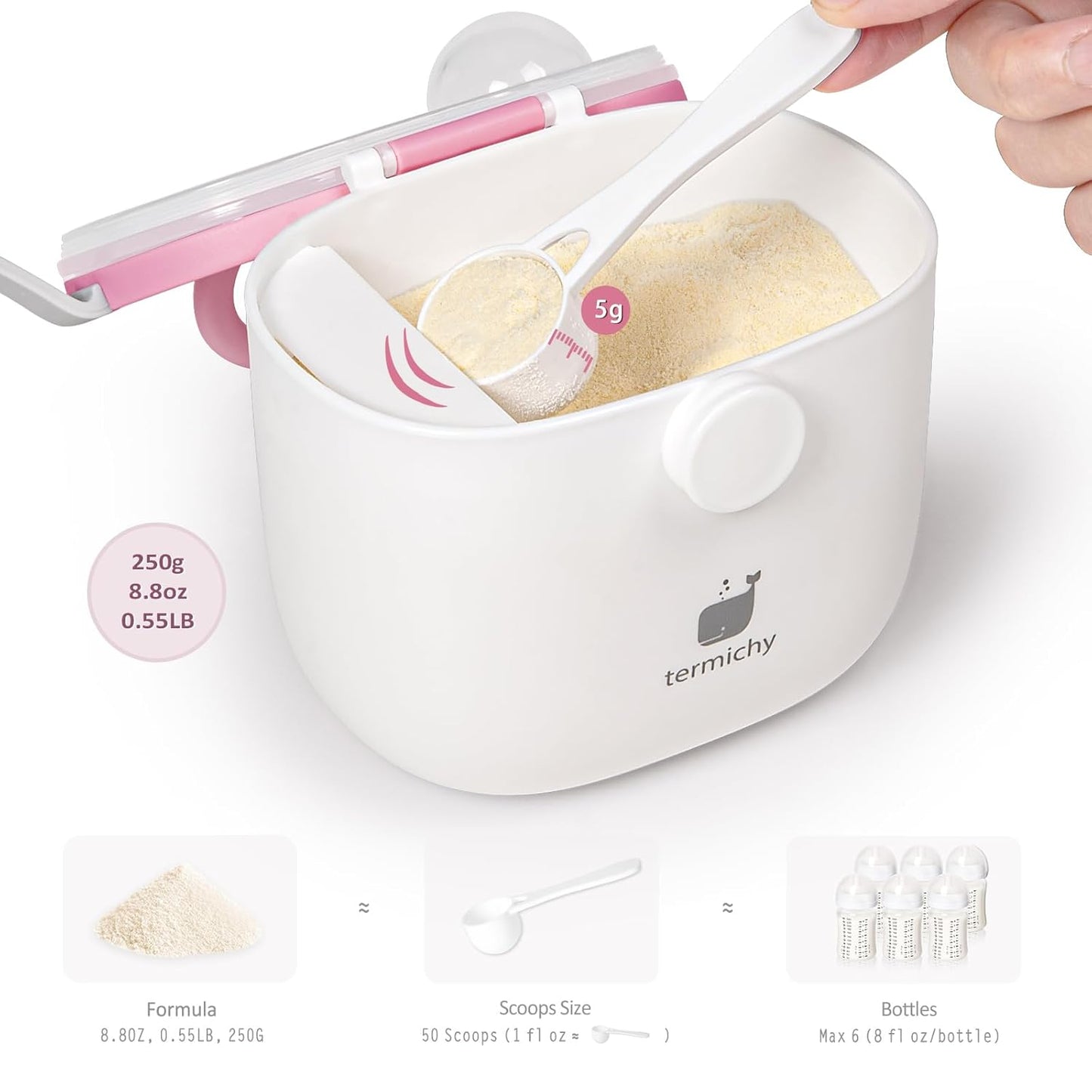 Termichy Baby Formula Dispenser, Portable Milk Powder Dispenser Container with Carry Handle and