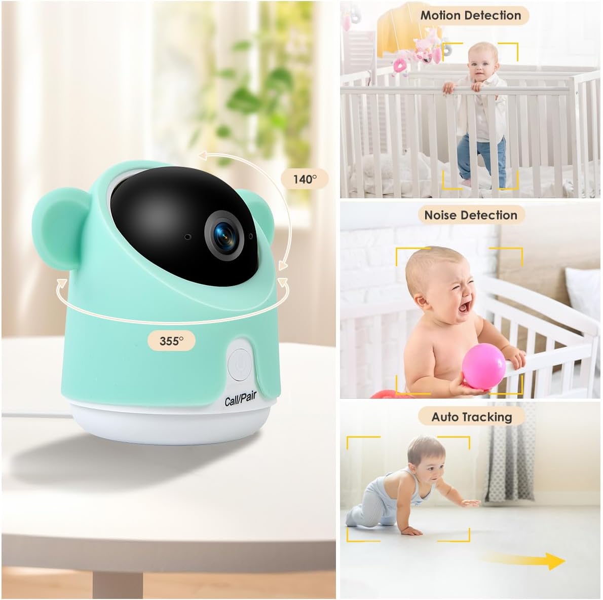 Baby Monitor with Camera and Audio, Split-Screen 1080P 2 Baby Cameras Lullabies WiFi Smartphone App Control Night Vision 4.3” Screen 2-Way Talk Temp&Humidity Sensor Motion & Cry Detection iOS/Android