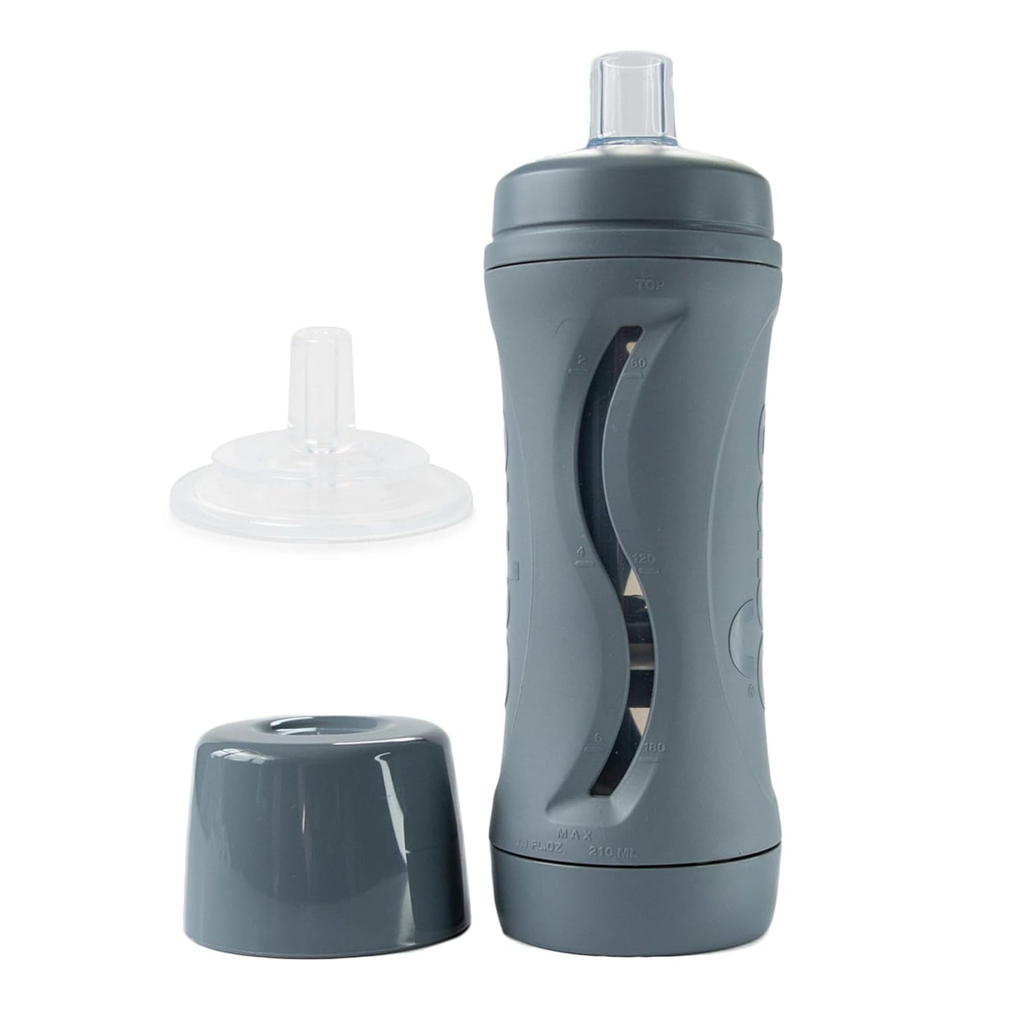 Subo Baby Food Bottle Starter Set | No Mess Baby Toddler Self Feeder | Squeeze Free Design for Purees, Smoothies, Yogurt, Oatmeal, or Thickened Liquids | Reusable Silicone Washable Cup (Charcoal)