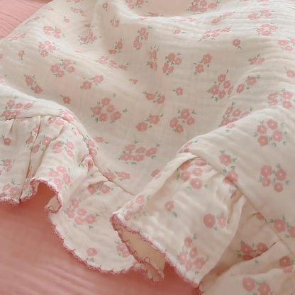 BuLuTu Cotton Muslin Kids Toddler Pillowcase with Galsang Flowers Print, Shabby Chic Nursery Pillowcases with Ruffle Edge, Boys Girls Soft Travel Pillow, Durable Pillow Cover 14"x20", 1 Piece