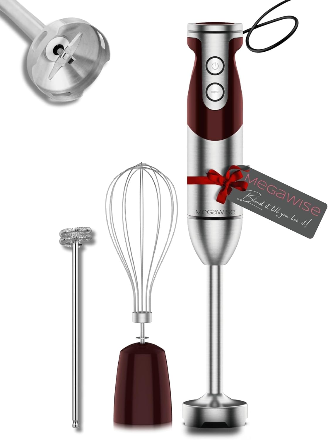 MegaWise Pro Titanium Reinforced 3-in-1 Immersion Corded Hand Blender, Powerful MOTOR with 80%
