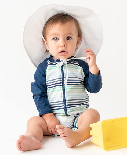 RUGGEDBUTTS Baby/Toddler Boy Swimsuit, One Piece Zipper Rash Guard Sunsuit with UPF 50+ Sun Protection