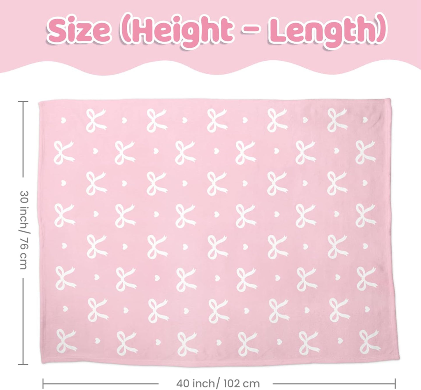 Bow Minky Baby Blanket 30 x 40 Inches for Girls, Soft Plush Receiving Blanket with Dotted Back