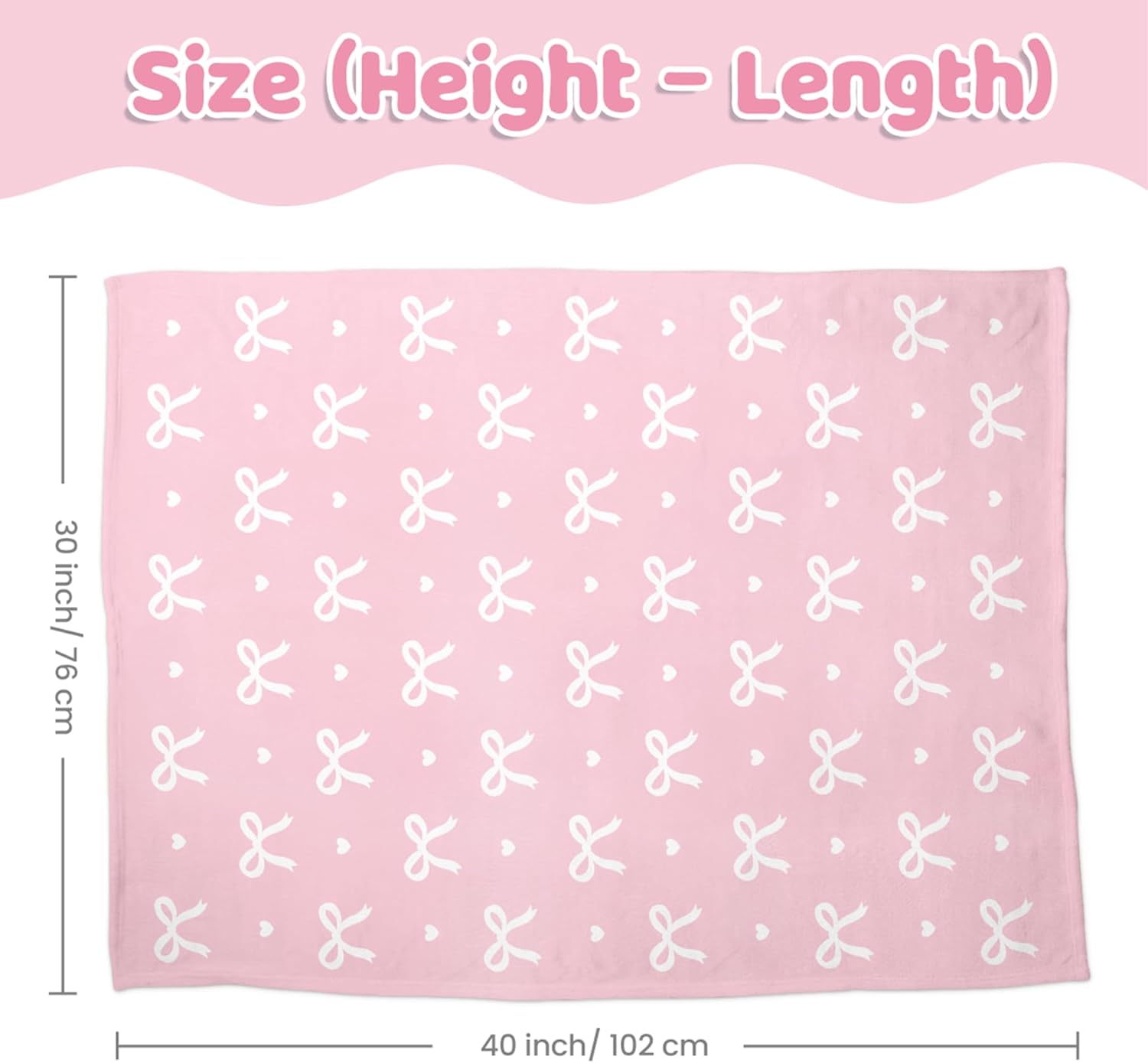 Bow Minky Baby Blanket 30 x 40 Inches for Girls, Soft Plush Receiving Blanket with Dotted Back