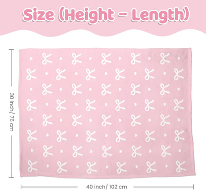 Bow Minky Baby Blanket 30 x 40 Inches for Girls, Soft Plush Receiving Blanket with Dotted Back