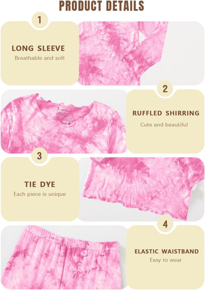 Jimonda Kids Soft Rayon From Bamboo Sleepwear Long Sleeve Boys Girls Pajama Outdoor 2-Piece tops&pant Casual sets Tie Dye PJ