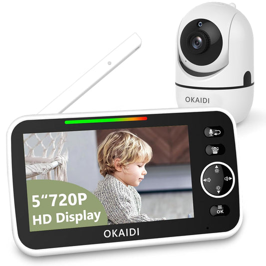 720P HD Baby Monitor, 5 Inch Baby Monitor with Camera and Audio, 5000mAh Battery, Remote Pan-Tilt, 3X Zoom, 1000ft Baby Monitor NO WiFi, Night Vision, 2-Way Talk, Temperature, Lullabies