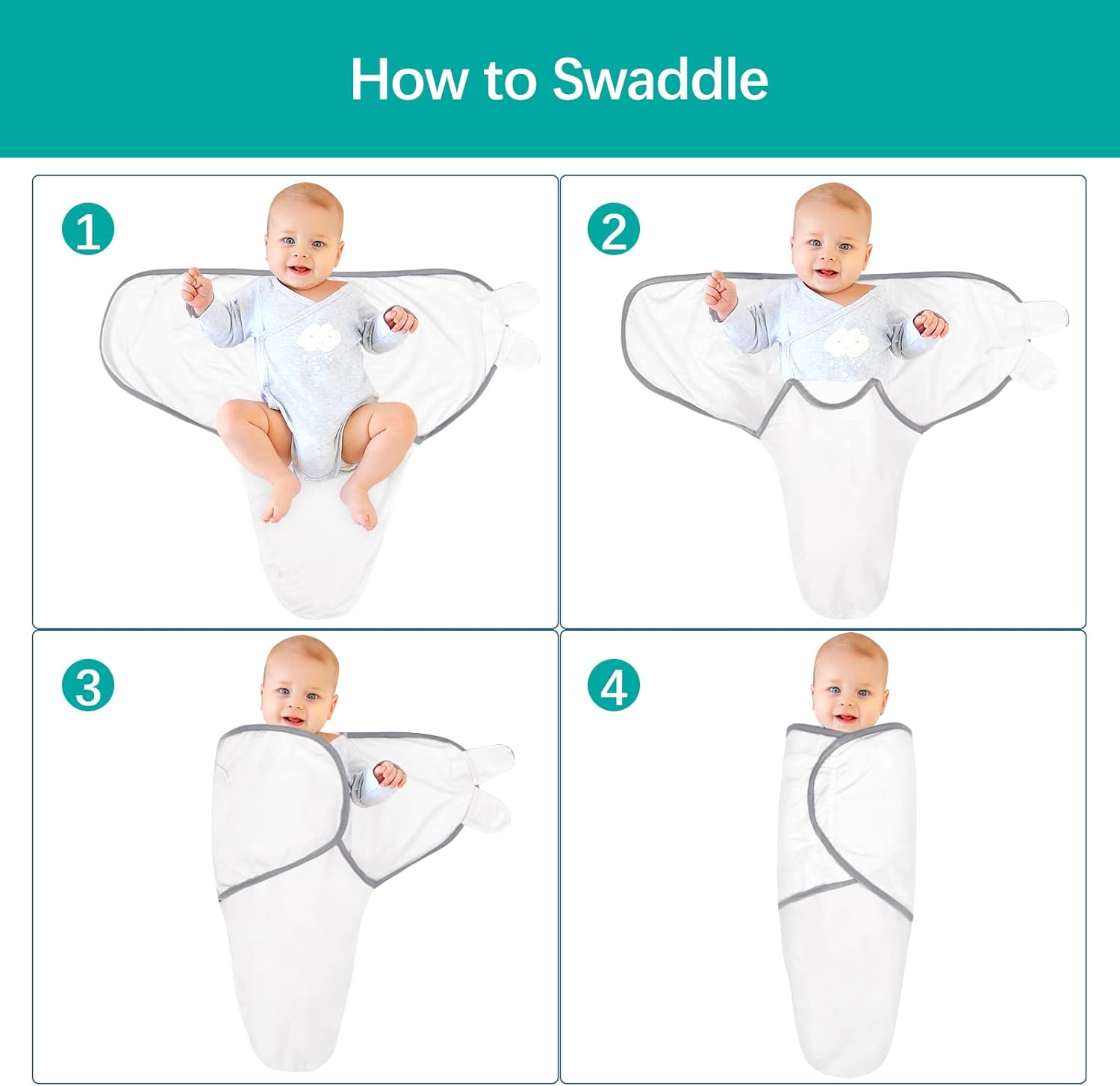 Biloban Baby Swaddle for Boys Girls, 3-6 Months, Cotton Blanket, Newborn Essentials, Grey & White