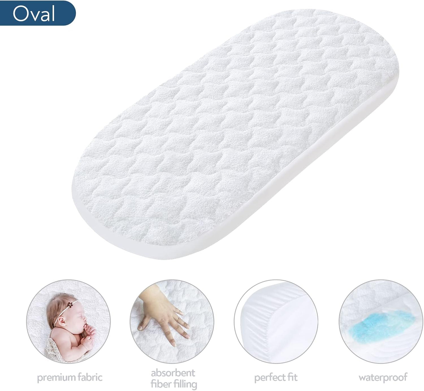 Magik & Kover Bassinet Mattress Pad Cover 15" x 30" - Fit for SNOO Smart Sleeper, Fisher Price Soothing Motions/Rock with Me, Dream On Me Lacy Bassinet, Waterproof, Cotton Terry Surface
