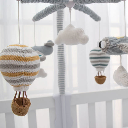 LIVING TEXTILES Baby Music Mobile - Up & Away Crib Toy, Sky Hot Air Balloon,Clouds Planes, Musical Nursery Decor, Calming Soother with 12 Lullabies Essential Perfect Toy for Boys Girls, Blue