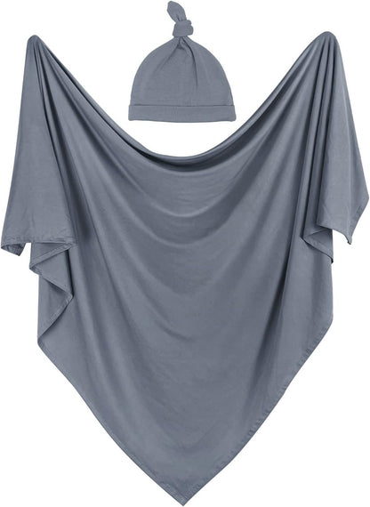 OWLOWLA Swaddle Blanket and Hat Set Newborn Swaddle Wrap Baby Receiving Blanket for Baby Boys Girls(Dim Gray)