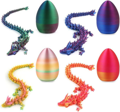 3D Printed Dragon Egg, 3D Dragon Eggs with Dragon Inside, Articulated Crystal Dragon Fidget Toy for Autism/ADHD, Home Decor Executive Desk Dragon Toys for Kids Adults (Laser Red Gold)