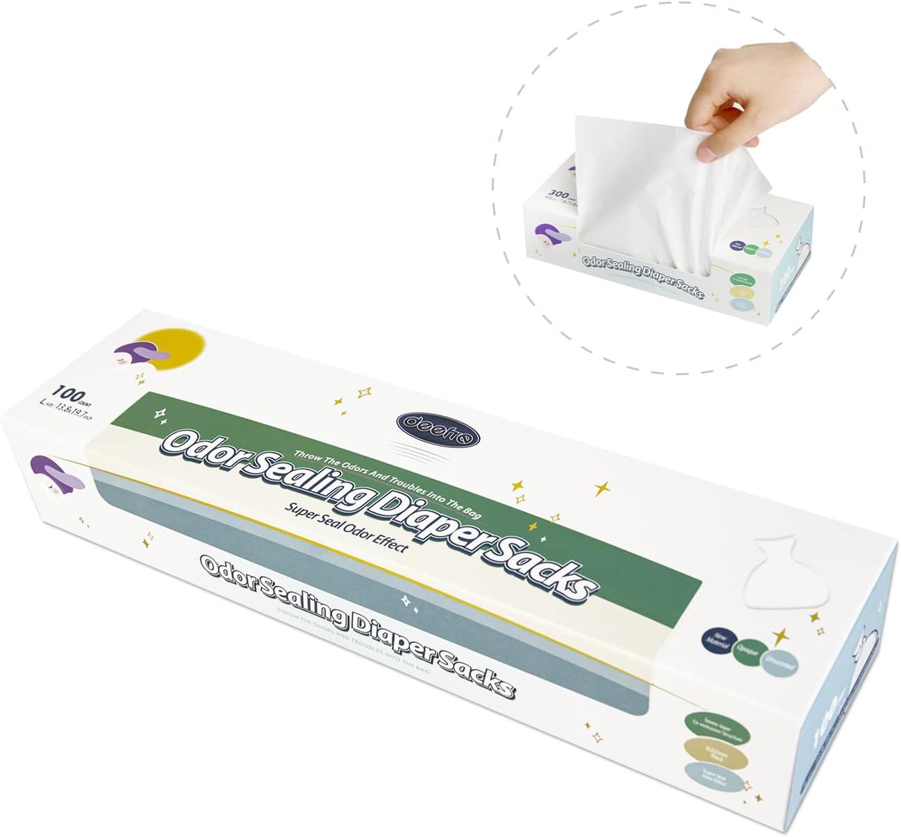 Odor Sealing Disposable Diaper Bags XS/300 Count Diaper Sacks Scented Diaper Trash Bags Large Capacity Diaper Disposal or Pet Waste Bags