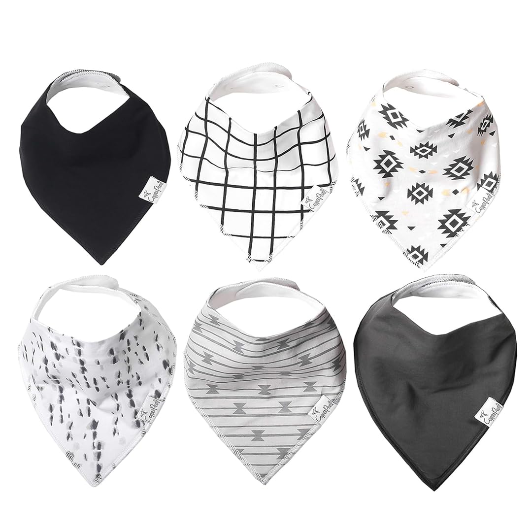 Copper Pearl 6 Pack Soft Cotton Baby Bibs for Drooling and Teething, Absorbent Drool Bibs for Baby Girl and Boy, Adjustable to Fit Newborns to Toddlers, Tons of Styles (Hawk Set)