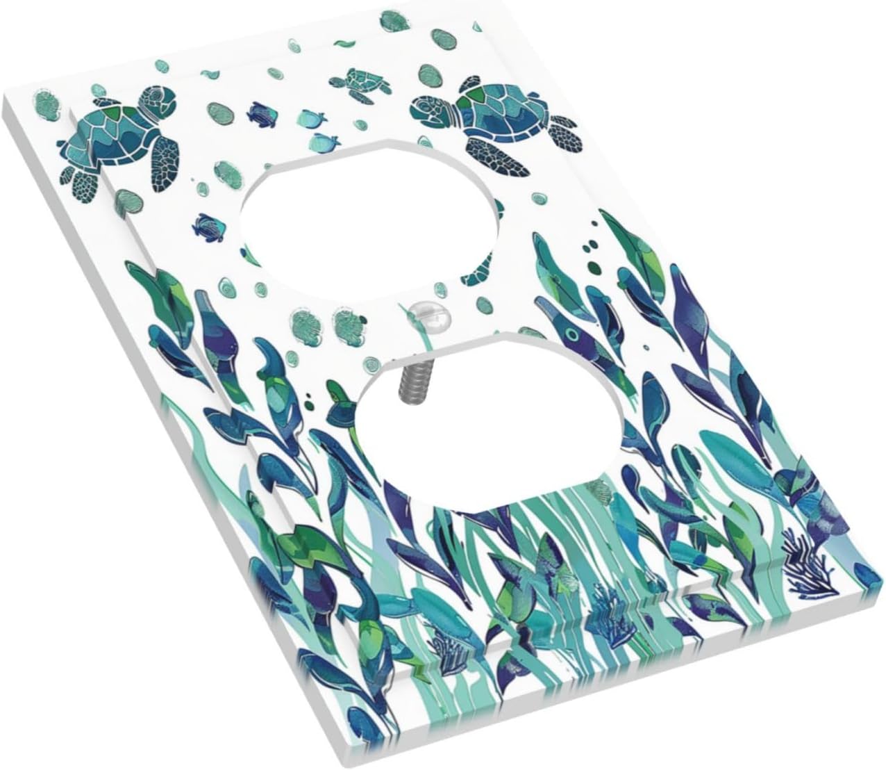 Outlet Covers Vibrant Turtle Seagrass Watercolor Painting 1 Gang Duplex Wall Plate Decorative Switch Plates Electrical Receptacle Faceplate Light Switch Cover for Bathroom living Room Decor