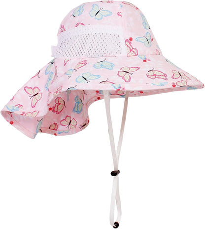 CHUNG Baby Sun Protection Hat Summer Toddler Adjustable UPF 50+ Wide Brim Neck Flap Beach Caps Boys Girls 1-12 Years Kids