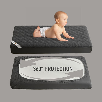BEDLORE Waterproof Mattress Protector Crib, 2 Pack Soft Gray Mattress Pad, Noiseless Machine