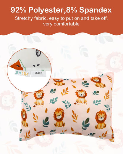 ALVABABY Toddler Pillowcases Stretchy Soft Kids Pillow Cover 2 Pack Fit 13"x 18" or 12"x16" Envelope for Girl Boy Sleepy Travel 2TPE30A